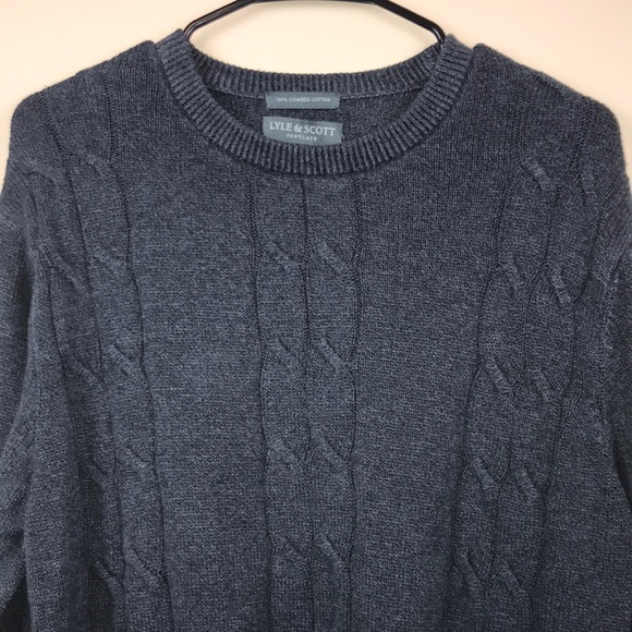 Lyle & Scott Scotland Men’s Fishermen Knit Charcoal Gray Combed Cotton Sweater - Picture 2 of 7